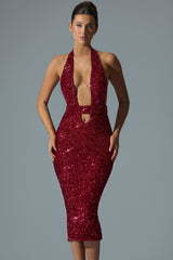 Harlyn-Embellished Cut-Out Open-Back Midaxi Dress in Red