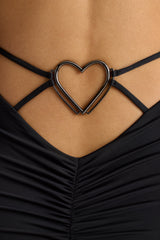 Demelza-Long Sleeve Sweetheart Neckline Mini Dress in Black