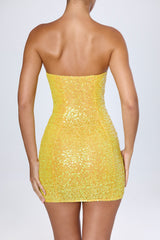 Cassidy-Embellished Bandeau Mini Dress in Buttercup