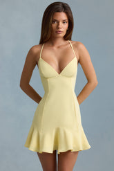 Daria-Drop-Waist Lace-Up Mini Dress in Yellow