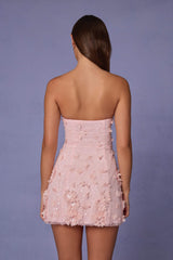 Edita-Embellished Bandeau A-line Mini Dress in Ballet Pink