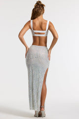 Siona-Embellished Mid Rise Gown Skirt in Silver