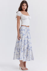 Aitana-Blue Print Midi Skirt