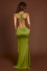 Vittoria-Scoop-Neck Lace-up Back Maxi Dress in Olive Green