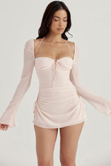 Baby-Pink Quartz Chiffon Cutout Halter Mini Dress
