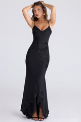 Anastelle-Black Hand Beaded Embellished Satin Maxi Dress - Limited Edition