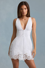 Calina-Cutwork Cotton-Poplin A-Line Mini Dress in White