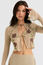 Asra-Artichoke Floral Tie Front Top