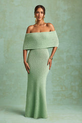 Naia-Bouclé Off-Shoulder Maxi Dress in Mint