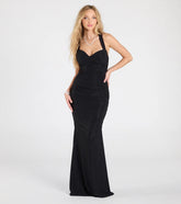 Tatiana Lace-Up Mermaid Glitter Formal Dress-Black