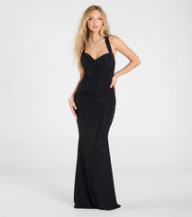 Tatiana Lace-Up Mermaid Glitter Formal Dress-Black