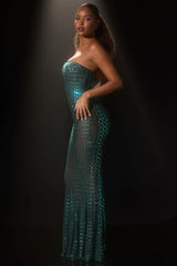 Marleni-Embellished Strapless Gown in Emerald Green