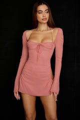 Baby-Pink Chiffon Cutout Halter Mini Dress