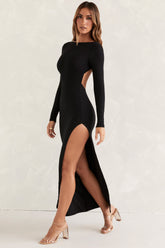 Kiah-Long Sleeve Backless Maxi Dress in Black