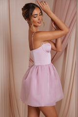 Floriane-Tulle Skirt Corset Mini Dress in Dusty Pink