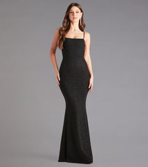 Gwendolyn Glitter Knit Bow-Back Mermaid Dress- BLACK