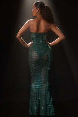 Marleni-Embellished Strapless Gown in Emerald Green