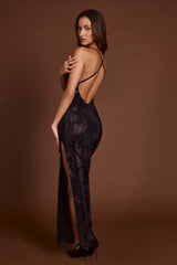 Luserna-Embellished Halterneck Maxi Dress in Purple Snake