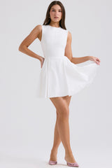 Claretta-White Pleated Cotton Mini Dress