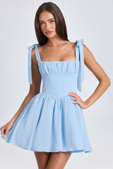 Bellamy-Draped Corset Mini Dress in Powder Blue