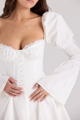 Ellerie-White Cotton Flute Sleeve Mini Dress