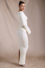 Edalene-Ribbed-Knit Foldover Maxi Skirt in Ivory