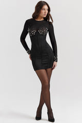 Anastasia-Black Crystallised Corset Dress