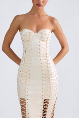Callidora-Lace-Up Corset Gown in Ivory