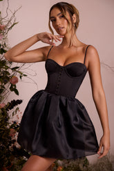 Floriane-Tulle Skirt Corset Mini Dress in Black