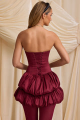 Laela-Layered Bubble Hem Corset Mini Dress in Wine Red