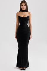 Cassidy-Black Mesh Maxi Skirt with Fluted Hem