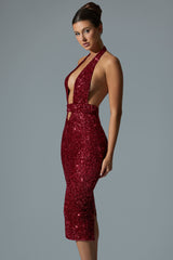 Harlyn-Embellished Cut-Out Open-Back Midaxi Dress in Red