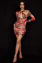 Adanna-Rose Print Corset Mini Dress
