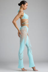 Stevie-Tall Embellished Mid-Rise Flared Trousers in Ice Blue