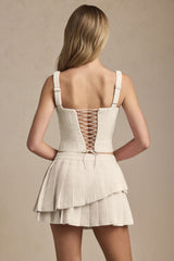 Nada-Layered Pleated Low-Rise Mini Skirt in Ivory