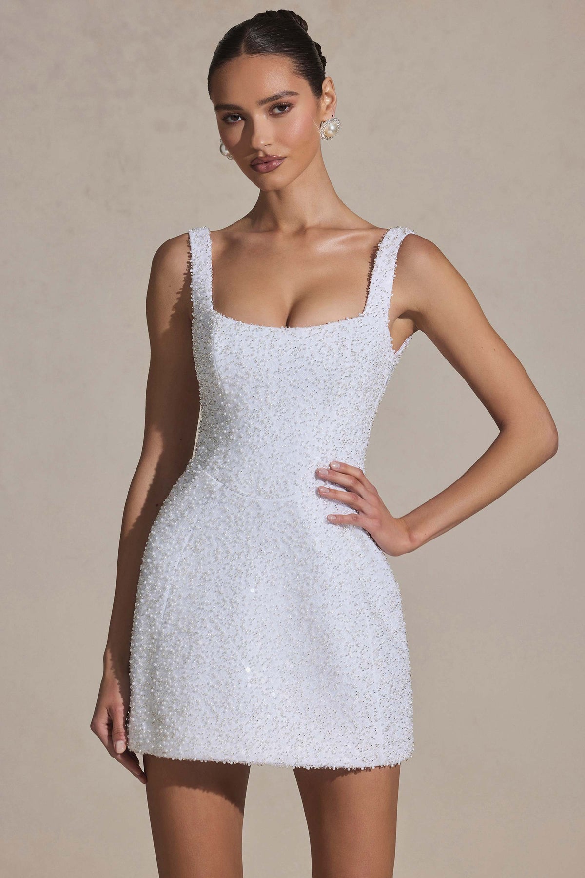 Dominique-Embellished Structured A-Line Mini Dress in White