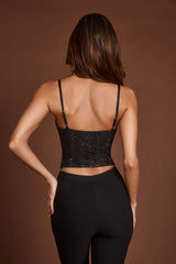 Armelia-Embellished Peekaboo Cowl-Neck Top in Black