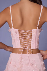 Letitia-Embellished Lace-Up Corset Top in Soft Pink