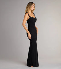 Morgana Lace-Up Ruched Mermaid Dress-BLACK