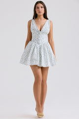 Fabrizia-White Bluebell Print Corset Mini Dress