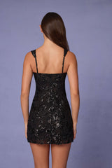 Adia-Embellished A-line Mini Dress in Black