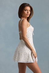 Cymene-Lace-Up Cotton-Poplin Mini Dress in Rose Print
