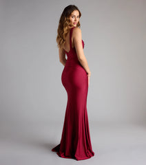 Kaitlin Low Back Slit Mermaid Formal Dress-BURGUNDY