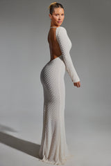 Jailene-Embellished Open-Back Gown in White