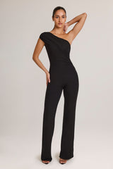 Alouette-Modal One-Shoulder Jumpsuit in Black