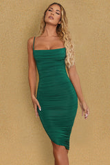 You're My Type-Cowl Neck Ruched Bodycon Midi Dress in Green
