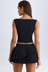 Nada-Layered Pleated Low-Rise Mini Skirt in Black