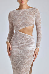 Ingrid-Lace Long Sleeve Maxi Dress in Ivory