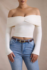 Pavni-Modal-Cashmere Blend Off-Shoulder Ruched Top in Ivory
