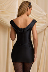 Maeve-Off-Shoulder Draped Mini Dress in Black